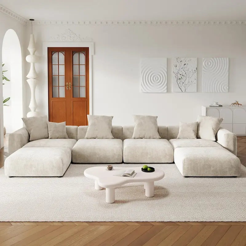 Divano sezionale modulare di lusso a U con chaise longue e pouf