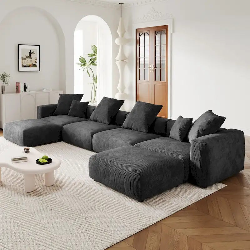 Divano sezionale modulare di lusso a U con chaise longue e pouf