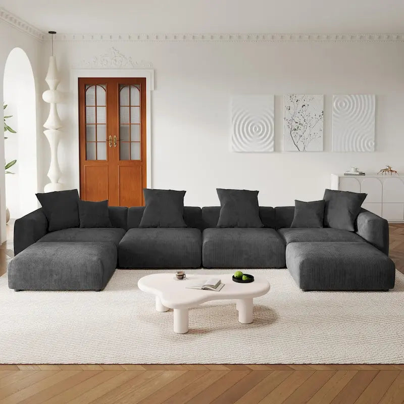 Divano sezionale modulare di lusso a U con chaise longue e pouf