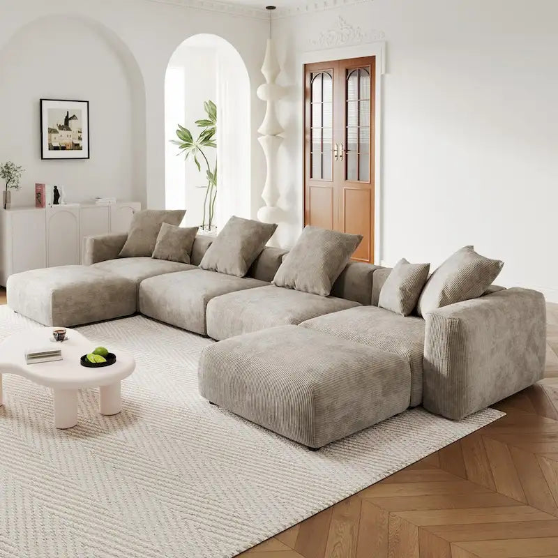 Divano sezionale modulare di lusso a U con chaise longue e pouf
