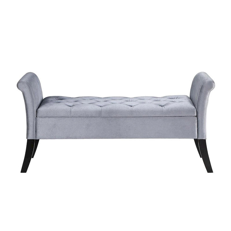 Velvet Upholstered Rolled Arms Storage Bench