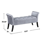 Velvet Upholstered Rolled Arms Storage Bench