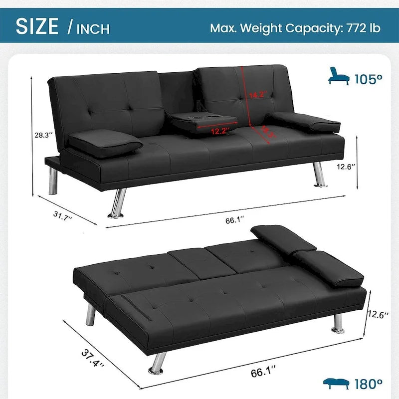 Divano Letto Convertibile Moderno Regolabile - Divano Doppio Reclinabile in Similpelle