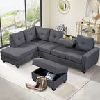 Reversible L-Shaped Sectional Sofa with Storage Ottoman