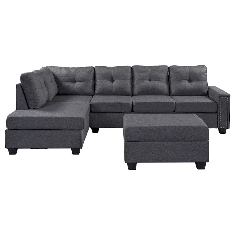 Reversible L-Shaped Sectional Sofa with Storage Ottoman