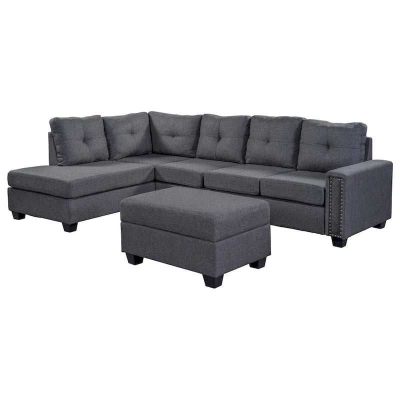 Reversible L-Shaped Sectional Sofa with Storage Ottoman