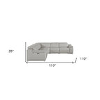 HomeRoots Light Gray Italian Leather Power Reclining U Shaped Five Piece Corner Sectional With Console - 110