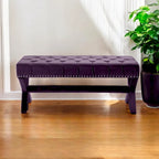 Panca imbottita in velluto color prugna HomeRoots 45 - 45,27L x 19,68W x 19,29H