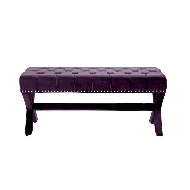 Panca imbottita in velluto color prugna HomeRoots 45 - 45,27L x 19,68W x 19,29H