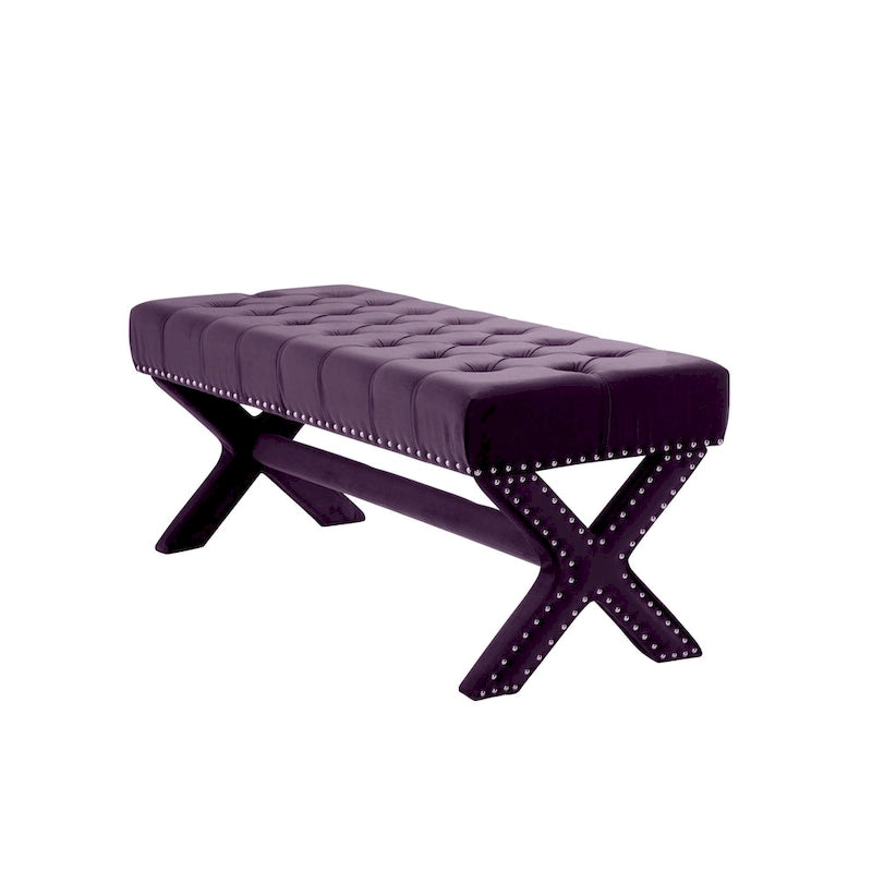 Panca imbottita in velluto color prugna HomeRoots 45 - 45,27L x 19,68W x 19,29H