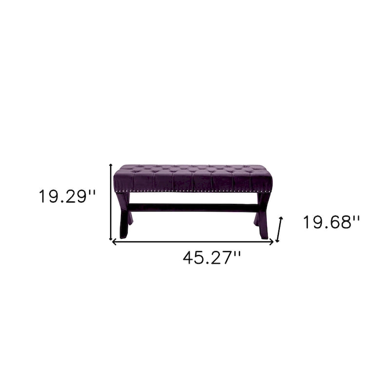 Panca imbottita in velluto color prugna HomeRoots 45 - 45,27L x 19,68W x 19,29H