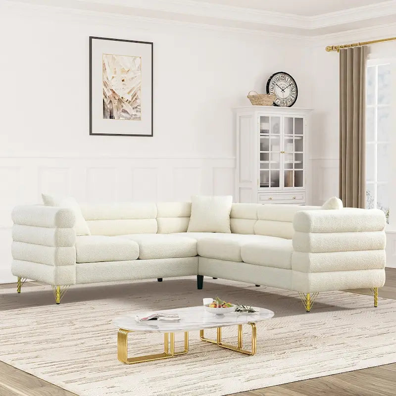 Ouyessir Teddy Fabric Modern Sectional Sofa Sets L-Shape/2/3/4 Seater Sofa Couch with Pillows