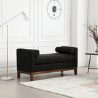 Beige Upholstered Storage Bench - Boucle with Bolster Pillows
