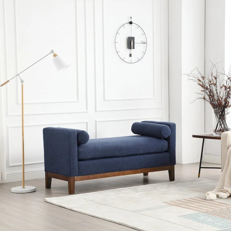 Beige Upholstered Storage Bench - Boucle with Bolster Pillows