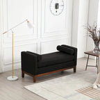 Beige Upholstered Storage Bench - Boucle with Bolster Pillows