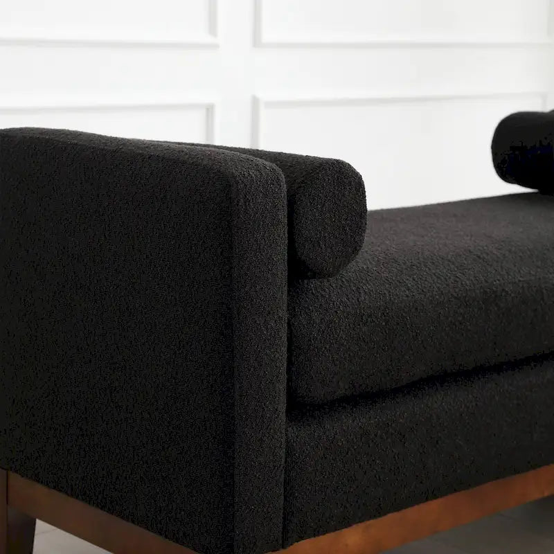 Beige Upholstered Storage Bench - Boucle with Bolster Pillows