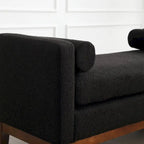 Beige Upholstered Storage Bench - Boucle with Bolster Pillows