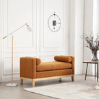 Beige Upholstered Storage Bench - Boucle with Bolster Pillows
