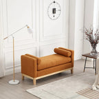 Beige Upholstered Storage Bench - Boucle with Bolster Pillows