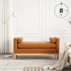 Beige Upholstered Storage Bench - Boucle with Bolster Pillows