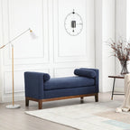 Beige Upholstered Storage Bench - Boucle with Bolster Pillows