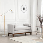 Beige Upholstered Storage Bench - Boucle with Bolster Pillows