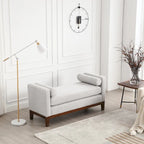 Beige Upholstered Storage Bench - Boucle with Bolster Pillows