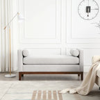 Beige Upholstered Storage Bench - Boucle with Bolster Pillows