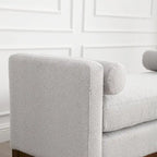 Beige Upholstered Storage Bench - Boucle with Bolster Pillows