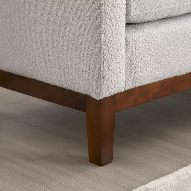 Beige Upholstered Storage Bench - Boucle with Bolster Pillows