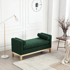 Beige Upholstered Storage Bench - Boucle with Bolster Pillows