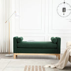 Beige Upholstered Storage Bench - Boucle with Bolster Pillows