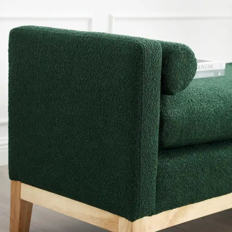 Beige Upholstered Storage Bench - Boucle with Bolster Pillows