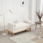 Beige Upholstered Storage Bench - Boucle with Bolster Pillows