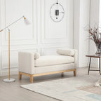 Beige Upholstered Storage Bench - Boucle with Bolster Pillows