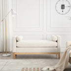 Beige Upholstered Storage Bench - Boucle with Bolster Pillows