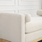 Beige Upholstered Storage Bench - Boucle with Bolster Pillows