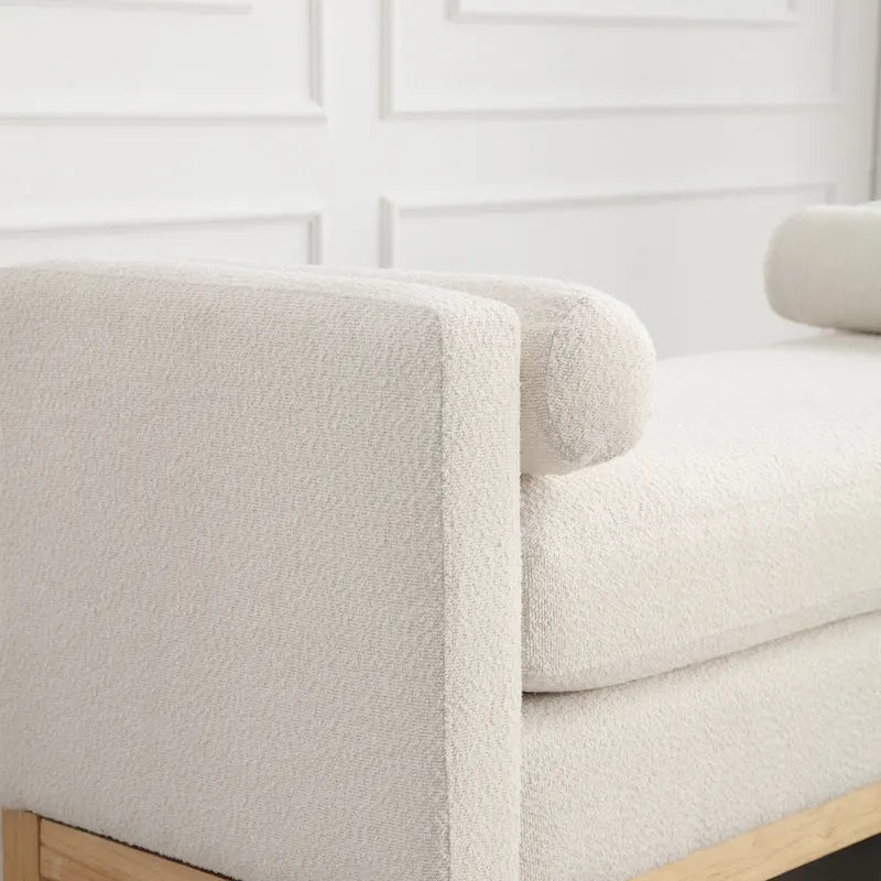Beige Upholstered Storage Bench - Boucle with Bolster Pillows