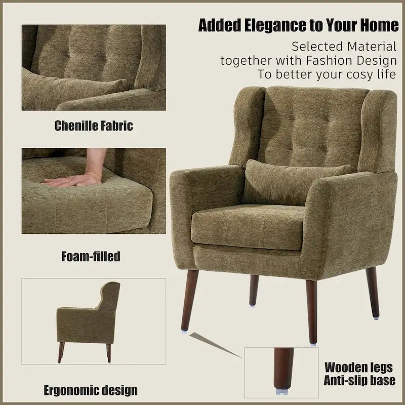 Poltrona Mid-Century Modern con cuscino lombare, Set da 1