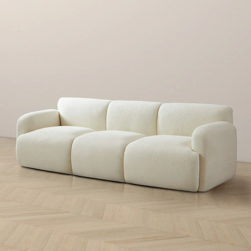 Sunny Luxury Mid Century Modern Tufted Cream Boucle Couch