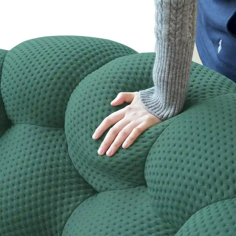 Divano moderno a due posti imbottito in tessuto 3D a nido d'ape con pouf poggiapiedi