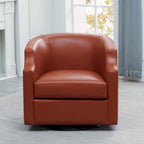 Everette Midnight Blue Top Grain Leather Swivel Glider Barrel Chair by Greyson Living