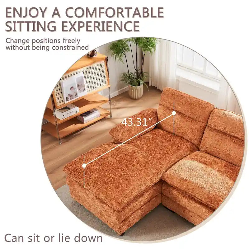 U-shaped profile sofa, including two single seats and two chaise, modular sofa, Chenille sofa