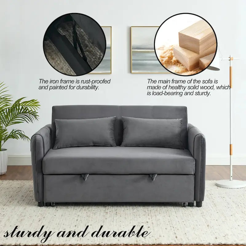3-in-1 Versatile Velvet Double Sofa with Pullout Bed