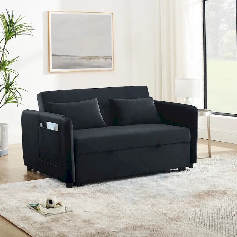 3-in-1 Versatile Velvet Double Sofa with Pullout Bed