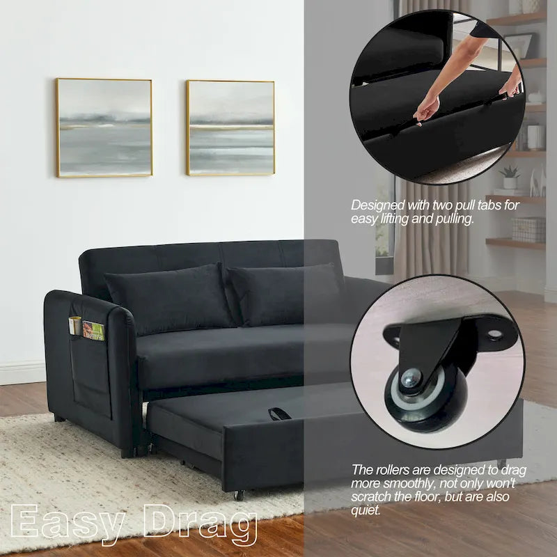 3-in-1 Versatile Velvet Double Sofa with Pullout Bed