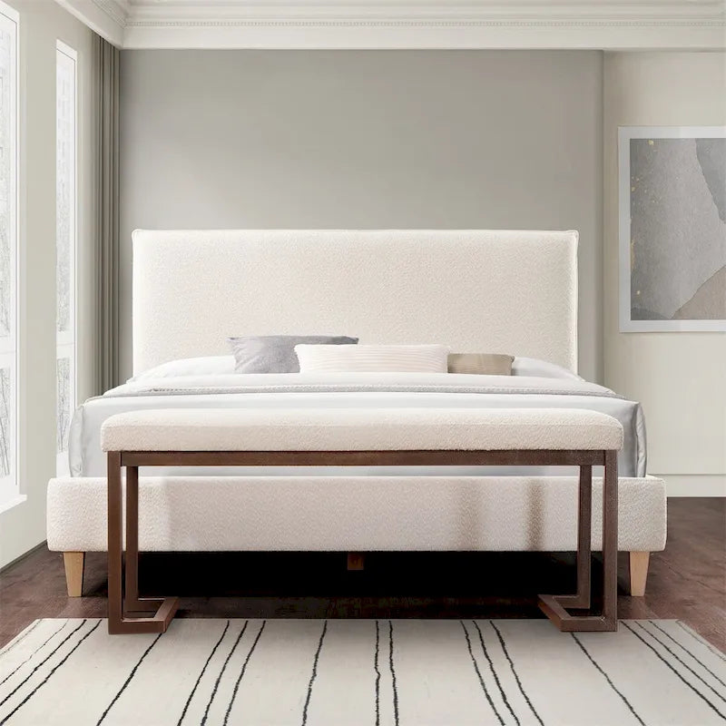 Contemporary Design Bench with Boucle fabric