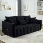 Divano imbottito in tessuto Teddy con 3 cuscini e struttura in legno massello