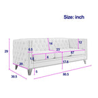 Velvet Upholstered 3 Seat Sofa, Classic Chesterfield Couch Buttons Tufted Square Arm Sofa with Nailheads and Metal Legs