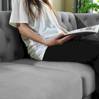 Velvet Upholstered 3 Seat Sofa, Classic Chesterfield Couch Buttons Tufted Square Arm Sofa with Nailheads and Metal Legs